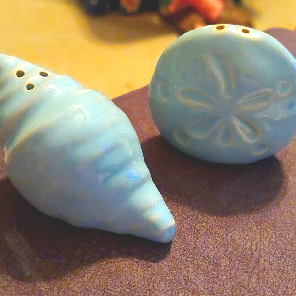 Cracker Barrel Beach Seashell & Sand Dollar Stoneware Salt and Pepper Set